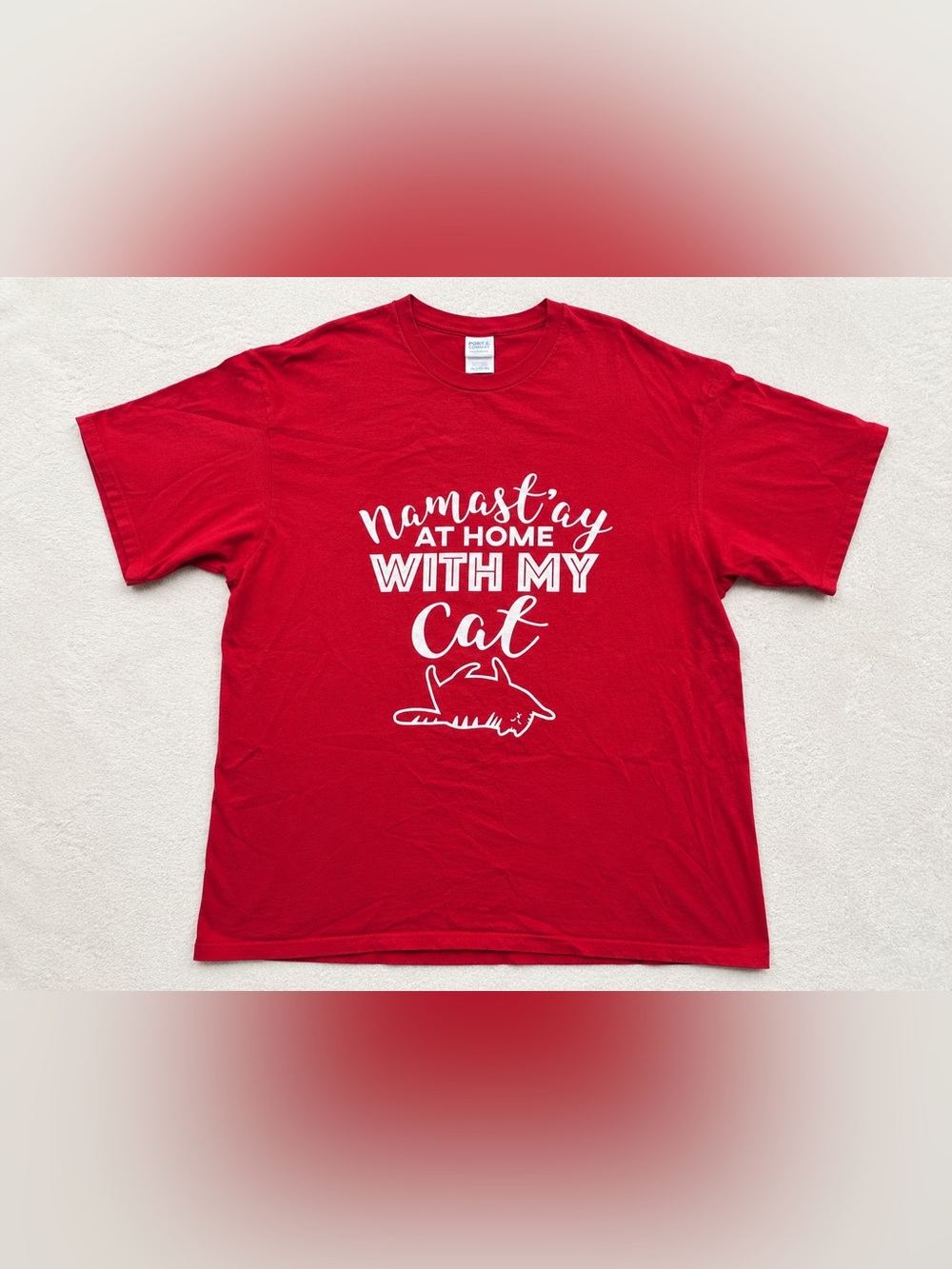 Port & Company Namast’ay at Home With My Cat Graphic Tee 3XL Red - Picture 2 of 9